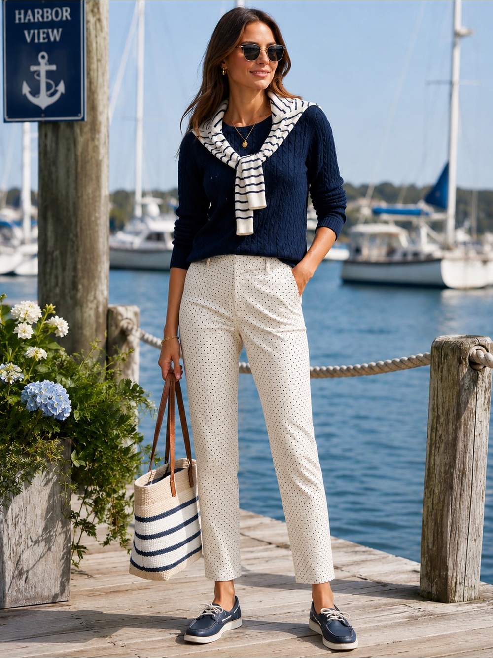 J. Crew Sammie Polka Dot Cropped Chinos | Nautical Coastal Prep Ankle Pants